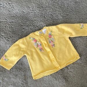 Vintage Gymboree Yellow Embroidered Flowers Baby Sweater Sz 3/6M